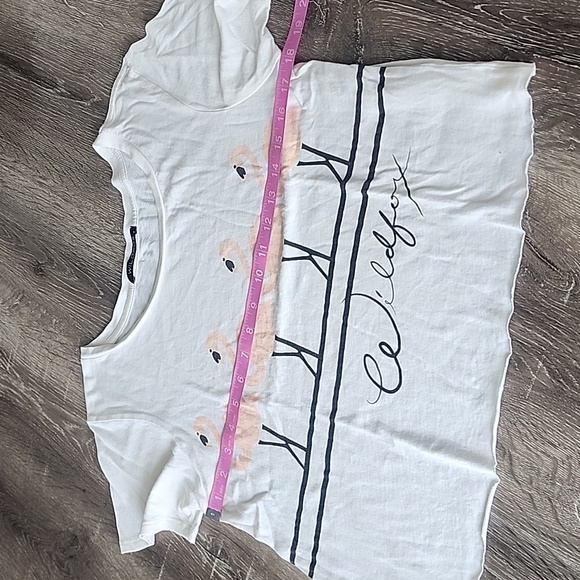 Wildfox Super Soft Flamingo Print Cut Off Short Sleeve Scoop Neck Tee Small - Picture 7 of 8